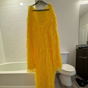 Glam Yellow Fringe Sweater Dress